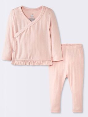 cloud island Light Pink Ribbed Pajama Set with Ruffle Hem